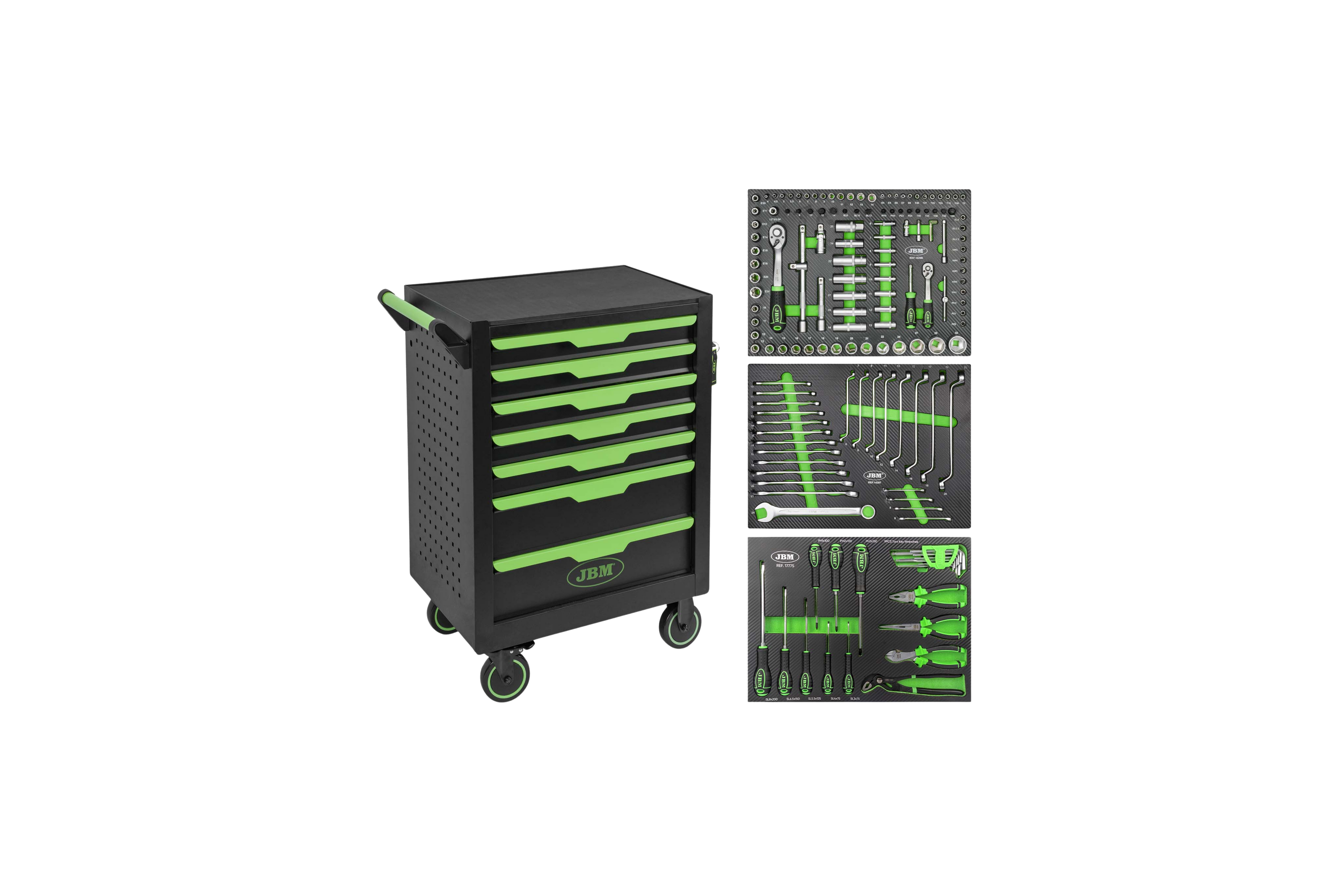 CARRO JBM DE HERRAMIENTAS DE 7 CAJONES VERDE - 154PCS